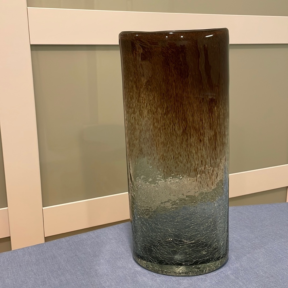 Brown Gray Green Vase Crackle Tall Cylinder